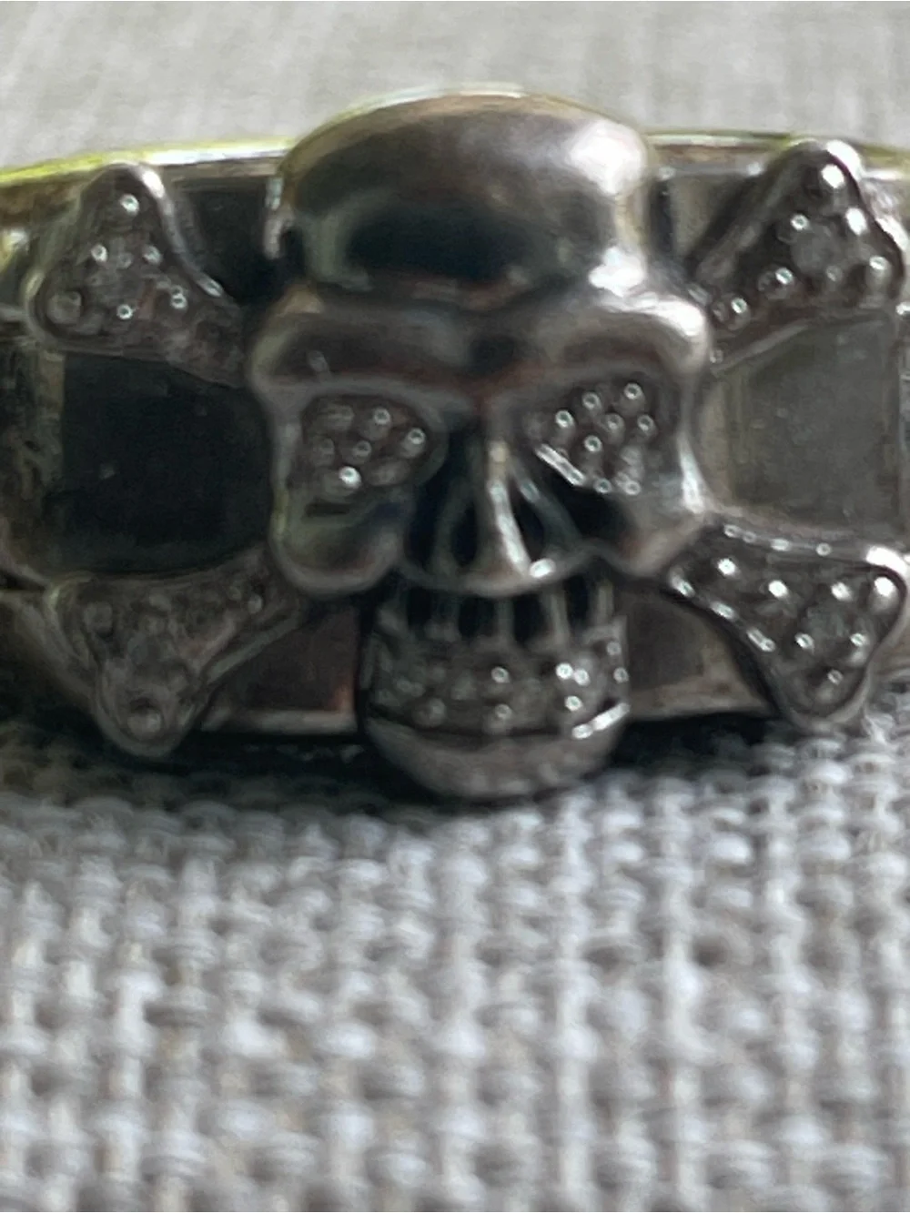 Men's Skull & Crossbones Sterling Silver Ring - Black Silver Finish with diamond